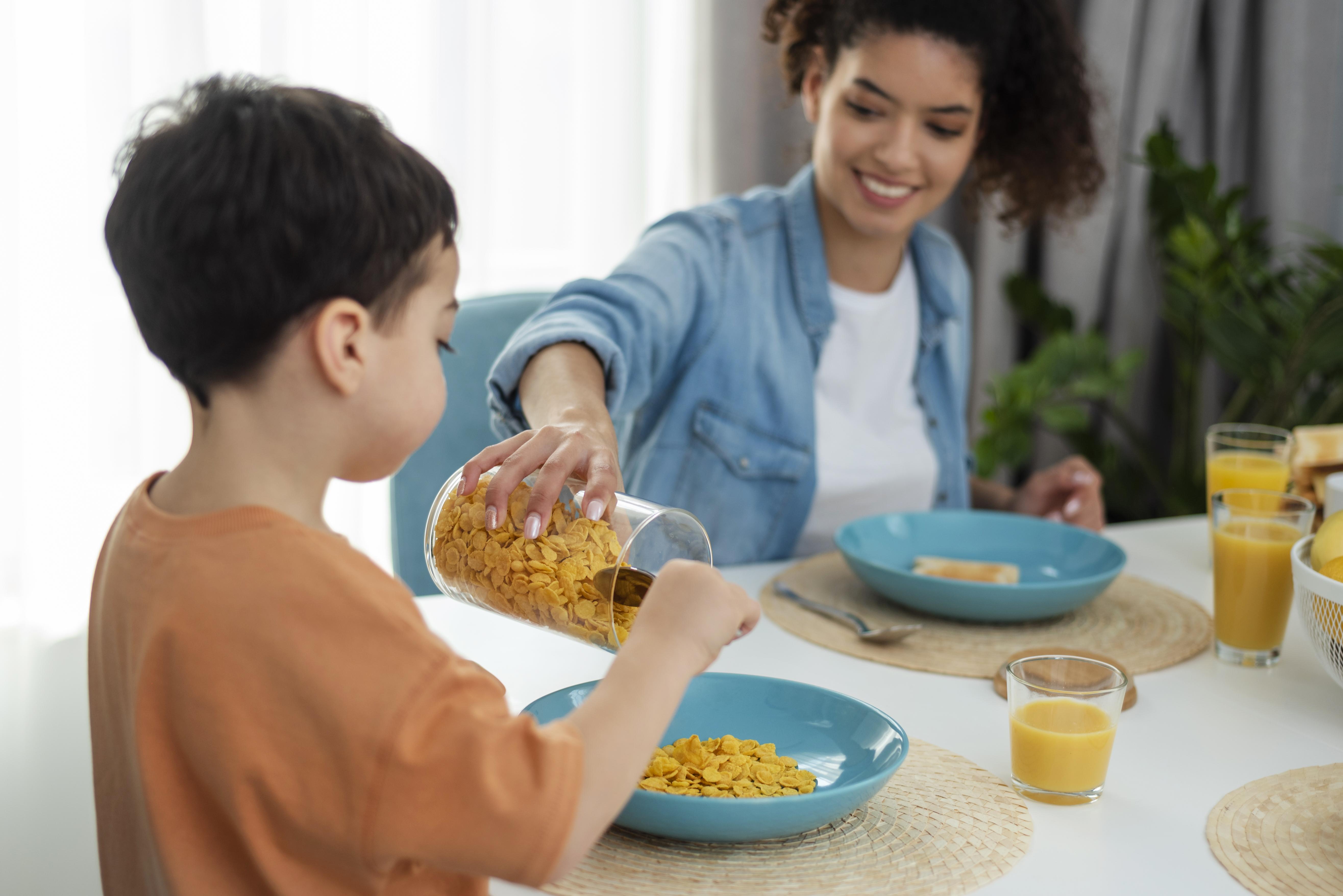 Family enjoying pasta